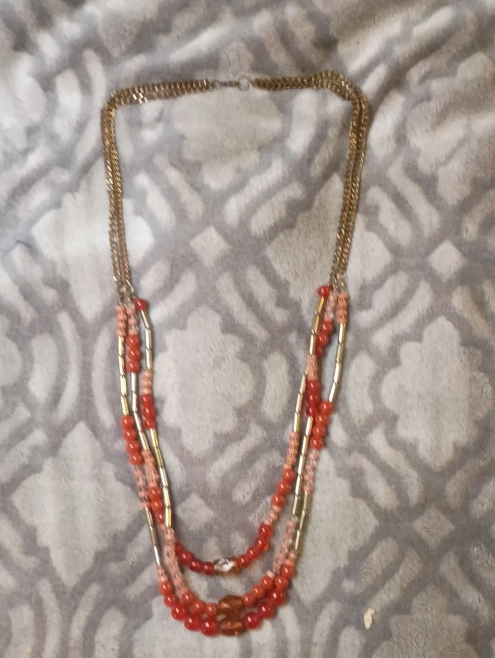 Layered Coral and Gold-Bead Necklace